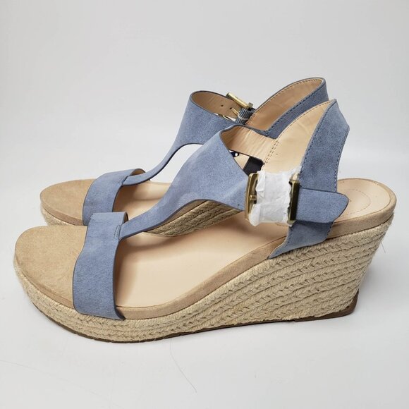 NWT Kenneth Cole Women’s Ortholite T-Strap Wedge Sandals Light Blue Size 10 - Picture 2 of 9